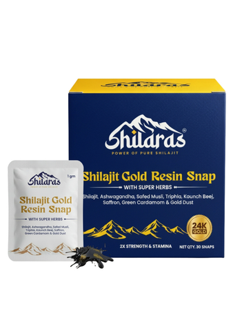 Shilaras Pure Himalayan Shilajit Gold Resin Snaps/ Cards with Super Herbs for both Men & Women | Pack of 30 Snaps | 400mg Pure Shilajit | 24K Gold | 2x Strength & Stamina | 100% Ayurvedic | 75%+ Fulvic Acid | 85+Trace Minerals
