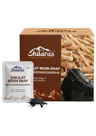 Shilaras Pure Himalayan Shilajit Resin Snaps/Cards with Ashwagandha for both Men & Women | Pack of 30 Snaps | 500mg Pure Shilajit with 500mg Ashwagandha per Snap |  Boost Energy & Brain Function |  75%+ Fulvic Acid | 85+Trace Minerals