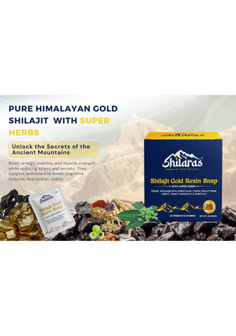 Shilaras Pure Himalayan Shilajit Gold Resin Snaps/ Cards with Super Herbs for both Men & Women | Pack of 30 Snaps | 400mg Pure Shilajit | 24K Gold | 2x Strength & Stamina | 100% Ayurvedic | 75%+ Fulvic Acid | 85+Trace Minerals
