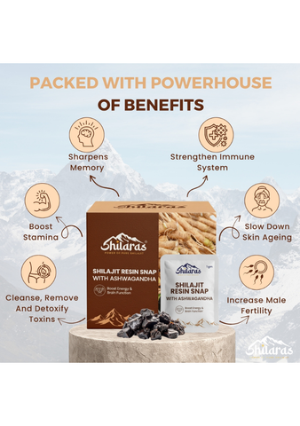 Shilaras Pure Himalayan Shilajit Resin Snaps/Cards with Ashwagandha for both Men & Women | Pack of 30 Snaps | 500mg Pure Shilajit with 500mg Ashwagandha per Snap |  Boost Energy & Brain Function |  75%+ Fulvic Acid | 85+Trace Minerals