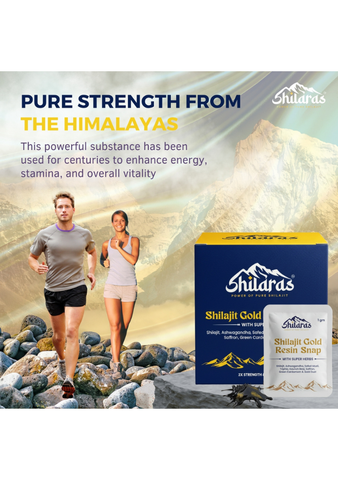 Shilaras Pure Himalayan Shilajit Gold Resin Snaps/ Cards with Super Herbs for both Men & Women | Pack of 30 Snaps | 400mg Pure Shilajit | 24K Gold | 2x Strength & Stamina | 100% Ayurvedic | 75%+ Fulvic Acid | 85+Trace Minerals